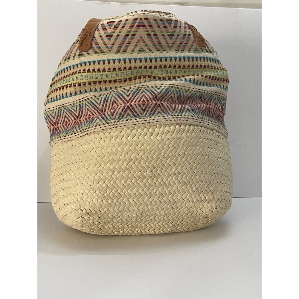 Merona Paper Woven Beach Bag Tote lightweight Brown Leather Handles 20in